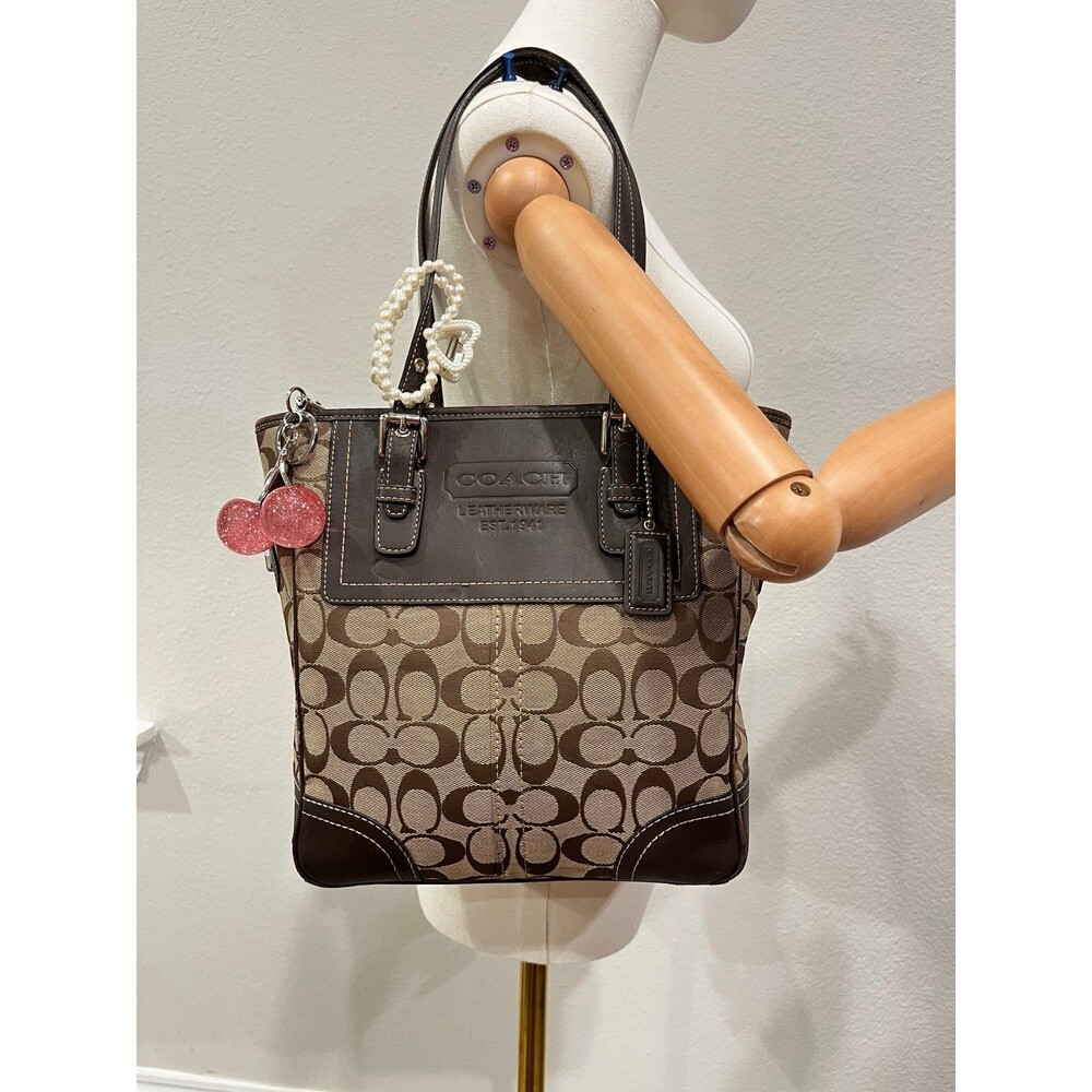 Coach Monogram Canvas Leather Trim Tote Bag